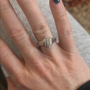 Modern 14K white gold Ring with Split Band and Diamond Cluster